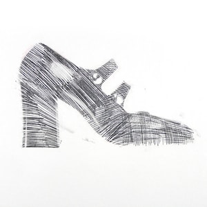 1960s Mod High Heel Shoe Drawing: Vintage Fashion Art