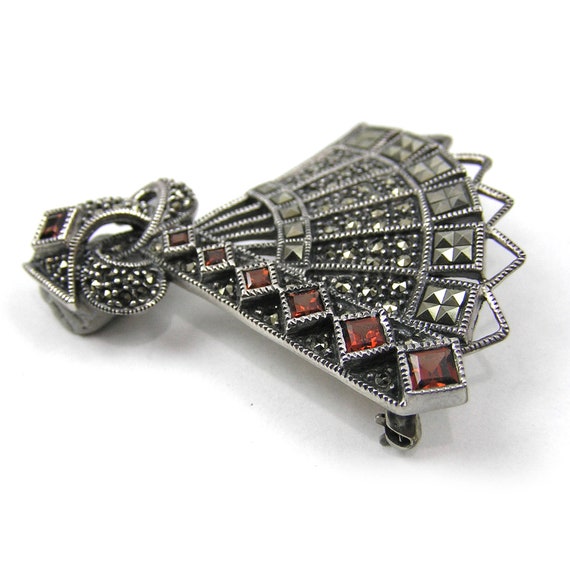 Judith Jack Fan Brooch Sterling and Marcasite Pin - image 4