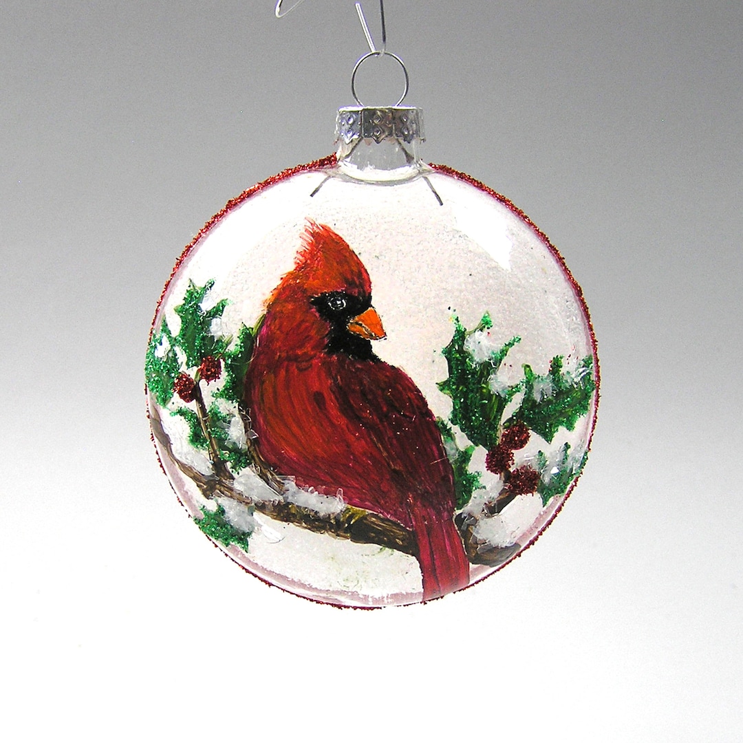 Cardinal Ornament Hand Painted Bird Ornament Unique Handmade One of a