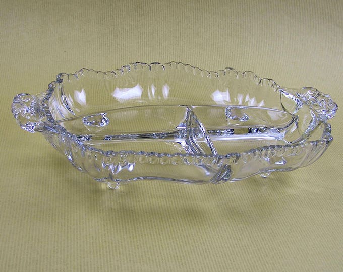 Vintage Glass Divided Serving Dish With Decorative Handles and Feet Etsy