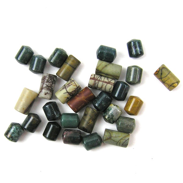 Jasper Tube Beads 7 x 10mm  and 7mm x 8mm Gemstone Beads Group of 28 Beads