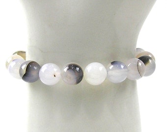 Agate Stretch Bracelet: White & Gray Madagascar Stone (6.5-7 inch)