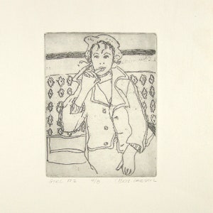 Vintage Etching &quot;Girl #2&quot; 1968 Fine Art Print of Woman Fashion Art Retro