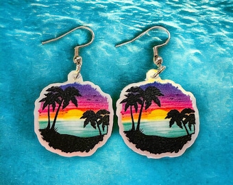 Orecchini iridescenti tramonto tropicale