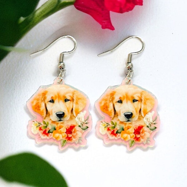 Golden Retriever Iridescent Dog Earrings