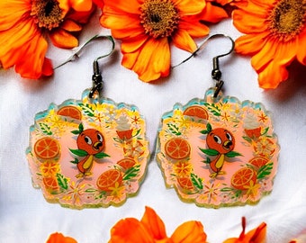 Orange Bird Iridescent Earrings