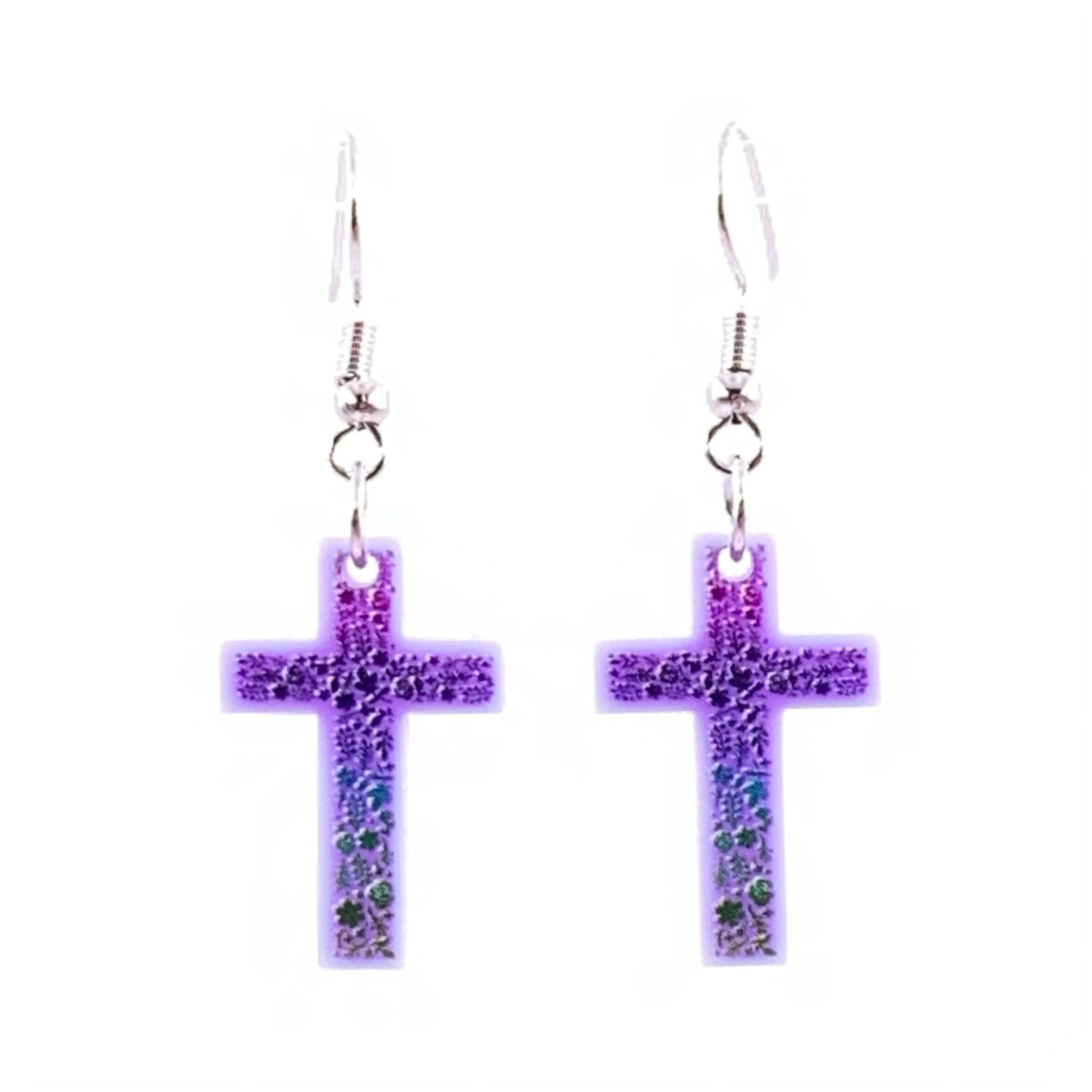 Purple cross earrings discount