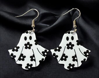 Blumige lustige Geist-Halloween-Ohrringe