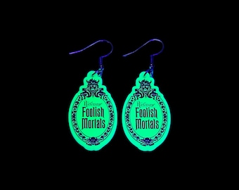 Haunted Mansion Welcome Foolish Mortals Glow In The Dark Earrings