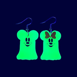 Boucles d&#39;oreilles Halloween Mickey et Minnie Ghosts phosphorescentes