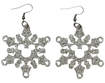 Silver Mickey Snowflake Earrings