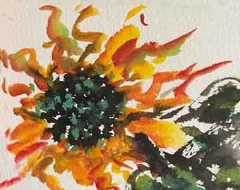 Wild Sunflower 2 Asian Brush Painting on Rice Paper hand made card printed on fine linen paper.