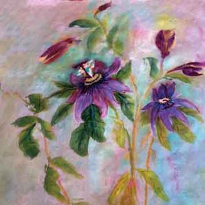 Purple Passion Flower Painting op Aquarel Papier met de hand gemaakt kaart gedrukt op fijn linnen papier.