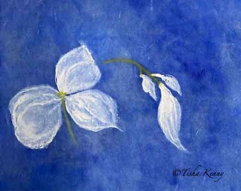 Blue Serenity Watercolor Painting on Rice  Paper hand made card printed on fine linen paper.