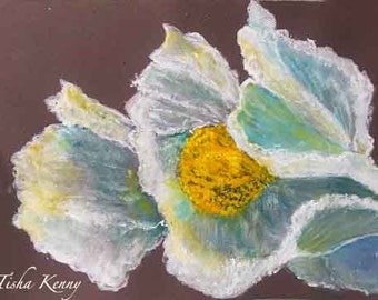 Bluestem Prickly Poppy Painting on Paper using Chines Pigment Watercolors hand made card printed on fine linen paper.