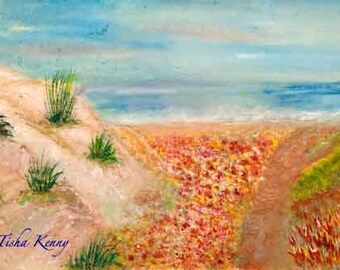 Beauty Along the Path from Park to Ocean Painting on Rice Paper hand made card printed on fine linen paper.