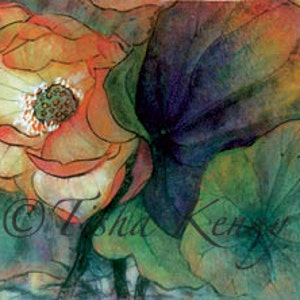 Autumn Lotus & Leaves Asian Brush Painting on Rice Paper hand made card printed on fine linen paper.