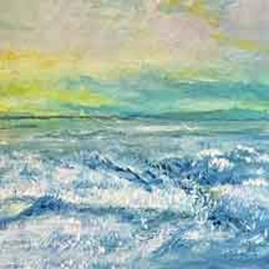 Met de hand gemaakte kaart oceaanzicht schilderij op hout gedrukt op fijn linnen papier.