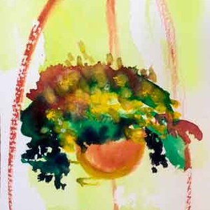 France Hanging Plant Painting on Waterclor Paper hand made card impreso en papel de lino fino.