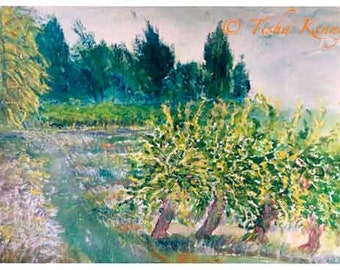 France Vineyard Painting on Watercolor Paper hand made card printed on fine linen paper.