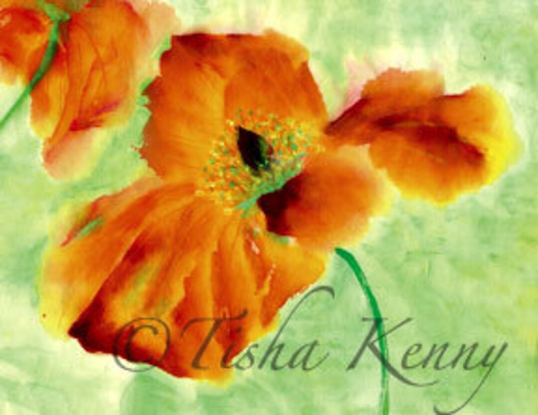 Poppy Study I Asian Brush Painting on Rice Paper Hand Made Card Printed ...