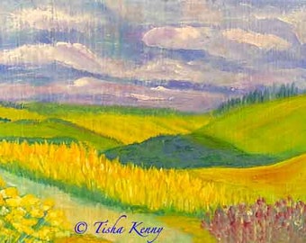 Flowers Along Tuscany Road Painting on Watercolor Paper hand made card printed on fine linen paper.