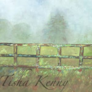 Moss Fence impressionistische schilderij op rijstpapier handgemaakte kaart gedrukt op fijne linnen papier.