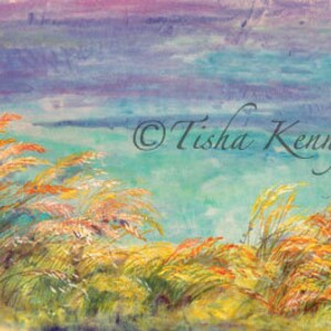 Florida Tall Grass Asian Brush Painting op Rice Paper met de hand gemaakt kaart gedrukt op fijn linnen papier.
