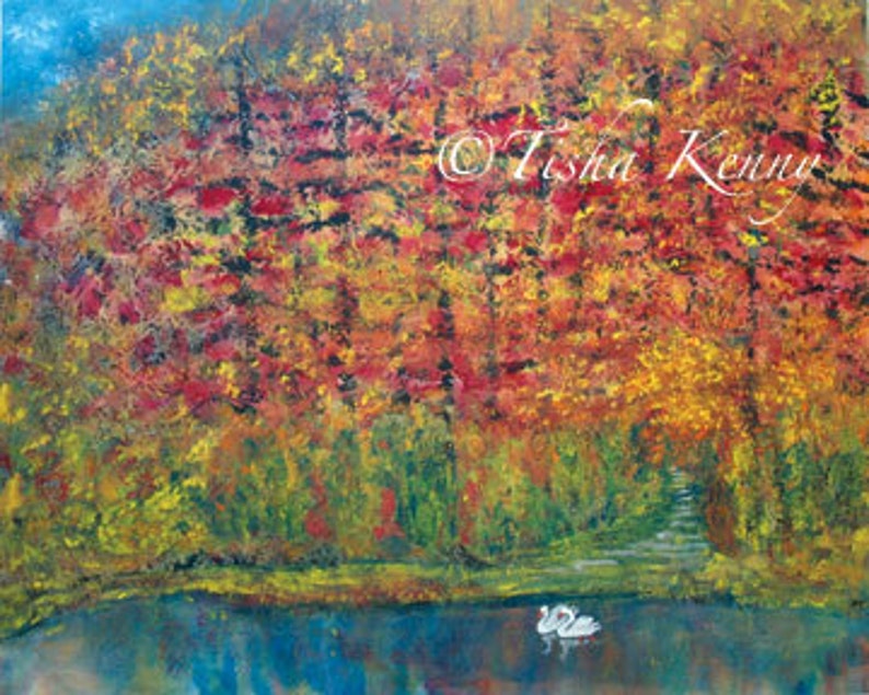 Autumn Magesty Impressionist Painting on Rice Paper hand made card printed on fine linen paper. image 1