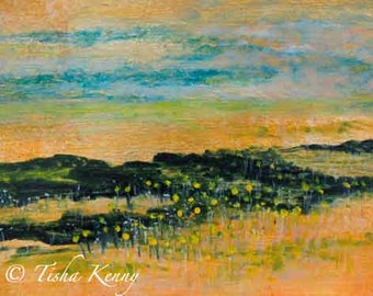 Golden Landscapre   Painting on Gold Leaf Paper  Paper hand made card printed on fine linen paper.