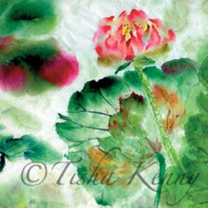 Lotus I Asian Brush Painting su Carta di Riso cartoncino fatto a mano stampato su carta telata fine.