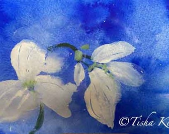 Ethereal Flower  Painting on Watercolor Paper hand made card printed on fine linen paper.
