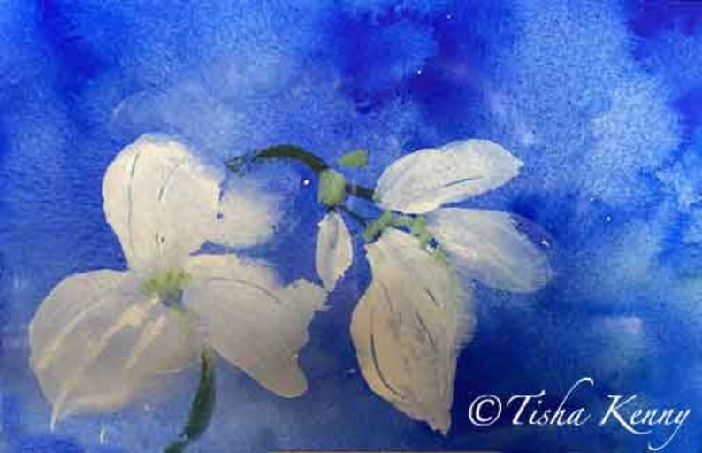 Ethereal Flower Painting on Watercolor Paper hand made card printed on fine linen paper. zdjęcie 1