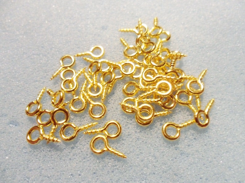 50 screw eye bails 8mm x 4mm gold plated gold plated eye bail gold screw eye bail image 1