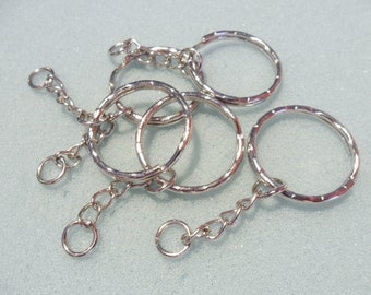5 silver tone key chains - key ring chains - key ring blanks - silver key ring - key ring findings - 25mm key loop