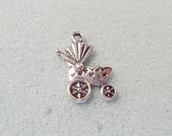 10 Tibetan silver pram charms - hollow backed - silver tone - 19mm x 12mm - baby buggy charms - baby carriage charms - baby charm