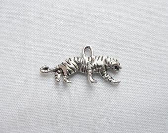 8 tiger charms - double sided - tibetan siver - 22mm x 10mm - tibet silver charm - silver tiger  - animal charm