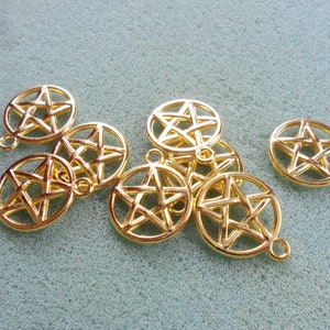 8 gold plated pentagram charms - double sided - 20mm x 17mm - gold plated charm - pentagram charm