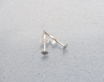 50 (25 pairs) small flat earring posts with rubber backs - flat stud - silver plated - 3mm front - 3mm flat stud - LAST AVAILABLE STOCK!