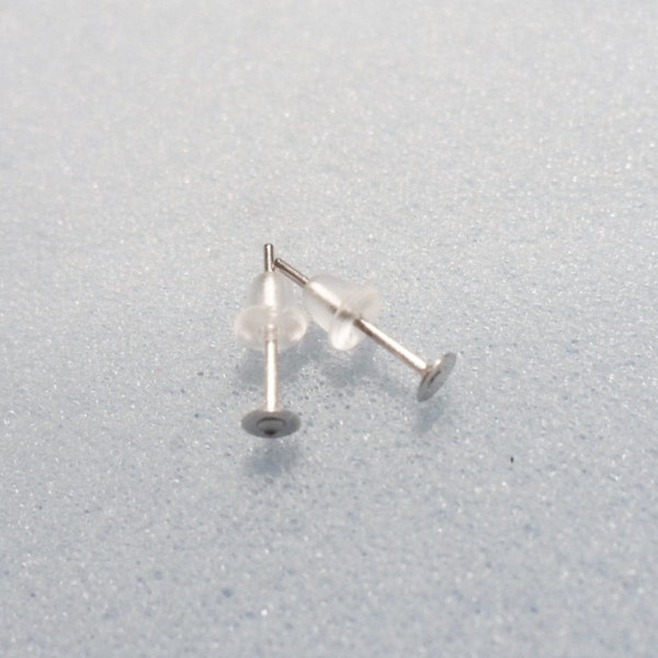 50 (25 pairs) small flat earring posts with rubber backs - flat stud - silver plated - 3mm front - 3mm flat stud - LAST AVAILABLE STOCK!