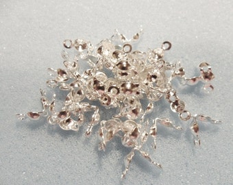 50 calotte ends - silver plated clamshell calotte - end cap - knot  - 8mm x 4mm calotte