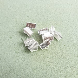 10 ribbon crimp ends - ribbon crimps - 10mm x 6mm - silver plated crimp ends - silver ribbon crimp