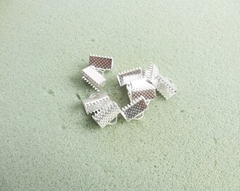 10 ribbon crimp ends - ribbon crimps - 10mm x 6mm - silver plated crimp ends - silver ribbon crimp
