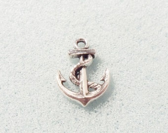10  silver anchor charms - double-sided  - tibetan silver - 17mm x 12mm - tibet silver charm - anchors