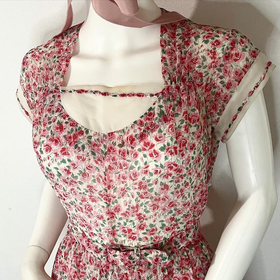 SALE• Vintage Carole King rose print dress 1940s … - image 7