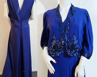 RARE xl VOLUP 1930s art deco evening gown and bolero set 30s dress L XLe