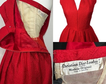 RARE 1950s Christian Dior demi- couture full skirt dress corset and crinoline petticoat attached 50s 60s Harrods London museum worthy XS