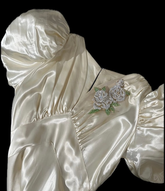 1930s satin evening gown with puff sleeves 30s pa… - image 1