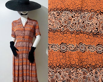 1940s cold rayon pumpkin orange dress 40s fashion dress fall autumn Halloween colors