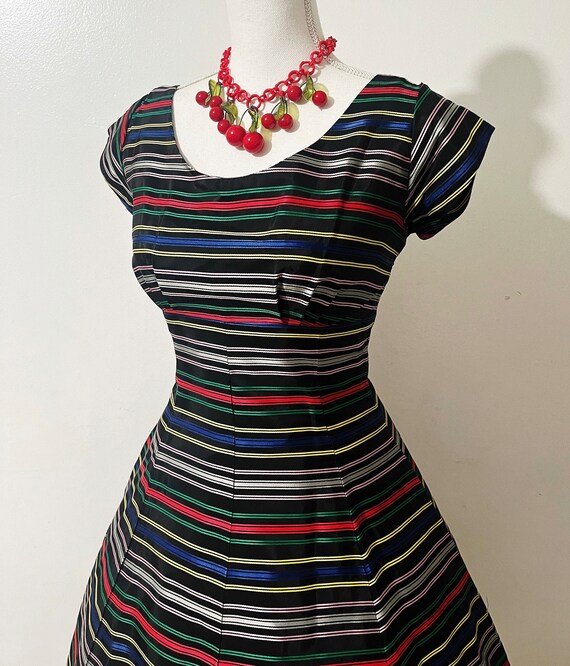 1950s 60s Rainbow Striped Taffeta Fit and Flare Dress 50s Cocktail Dress Fun Ribbon Stripes 1960s Vintage Etsy